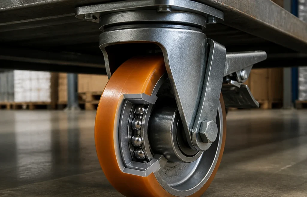 Caster wheel bearing — a typical application for CuSn8 Wrapped Bronze Bushings