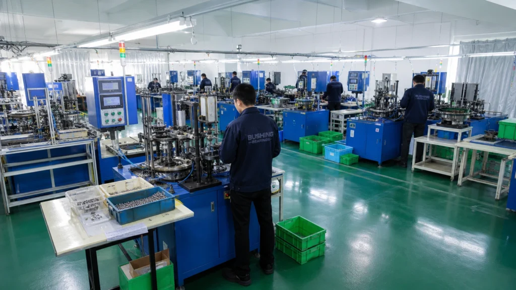 Raceway grinding machine finishing a bearing inner ring